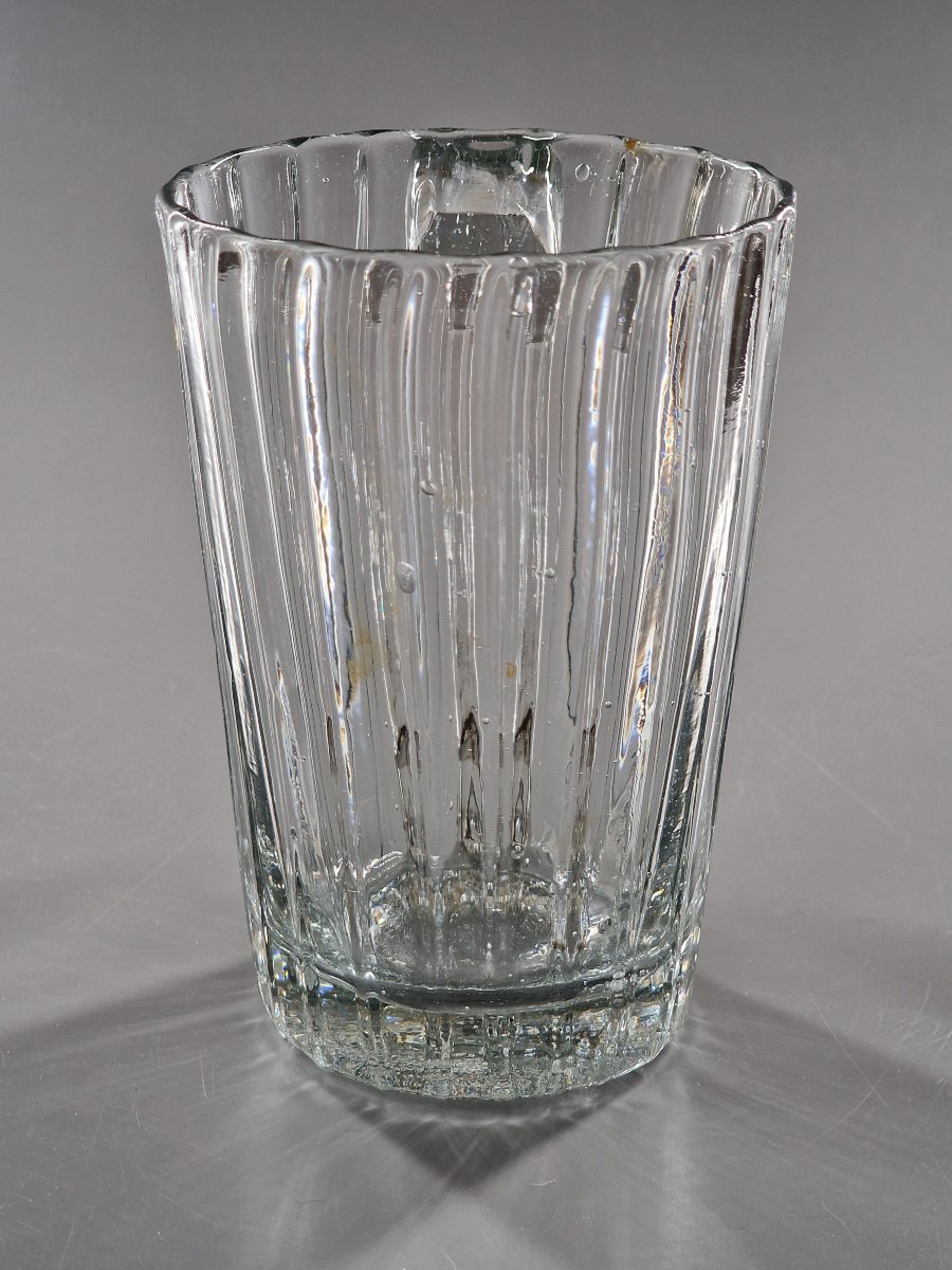 Chope en verre soufflé légèrement teinté gris – travail populaire normand fin XVIIIe 18e-photo-4