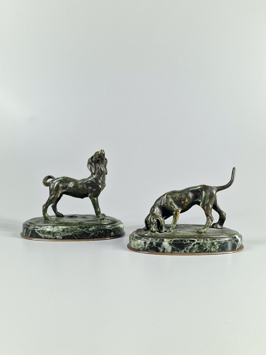 Two Animal Bronzes, Hunting Dogs (beagle?) - Late 19th Century -photo-3