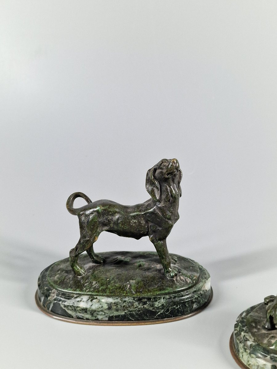 Two Animal Bronzes, Hunting Dogs (beagle?) - Late 19th Century -photo-4