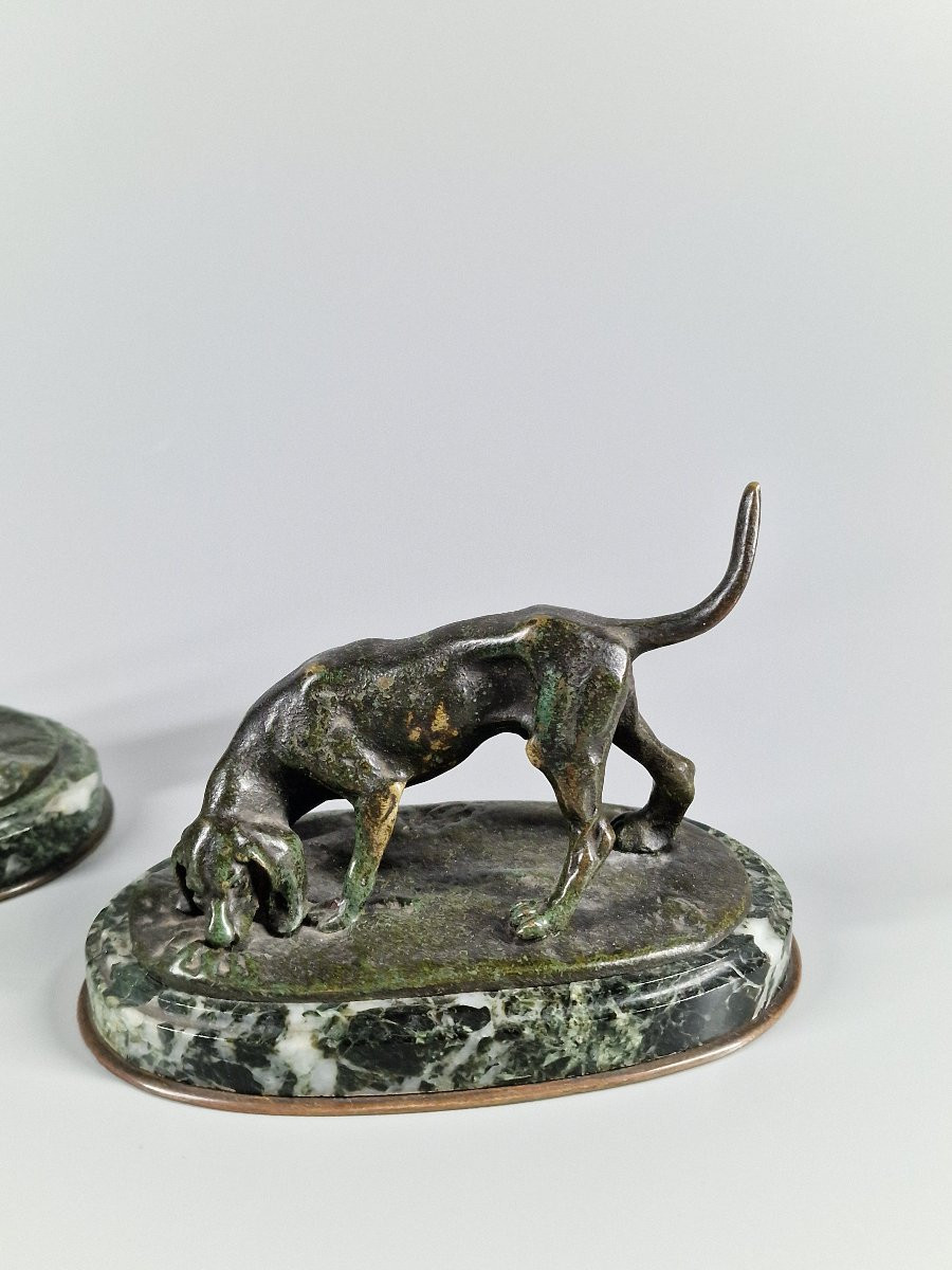 Two Animal Bronzes, Hunting Dogs (beagle?) - Late 19th Century -photo-1