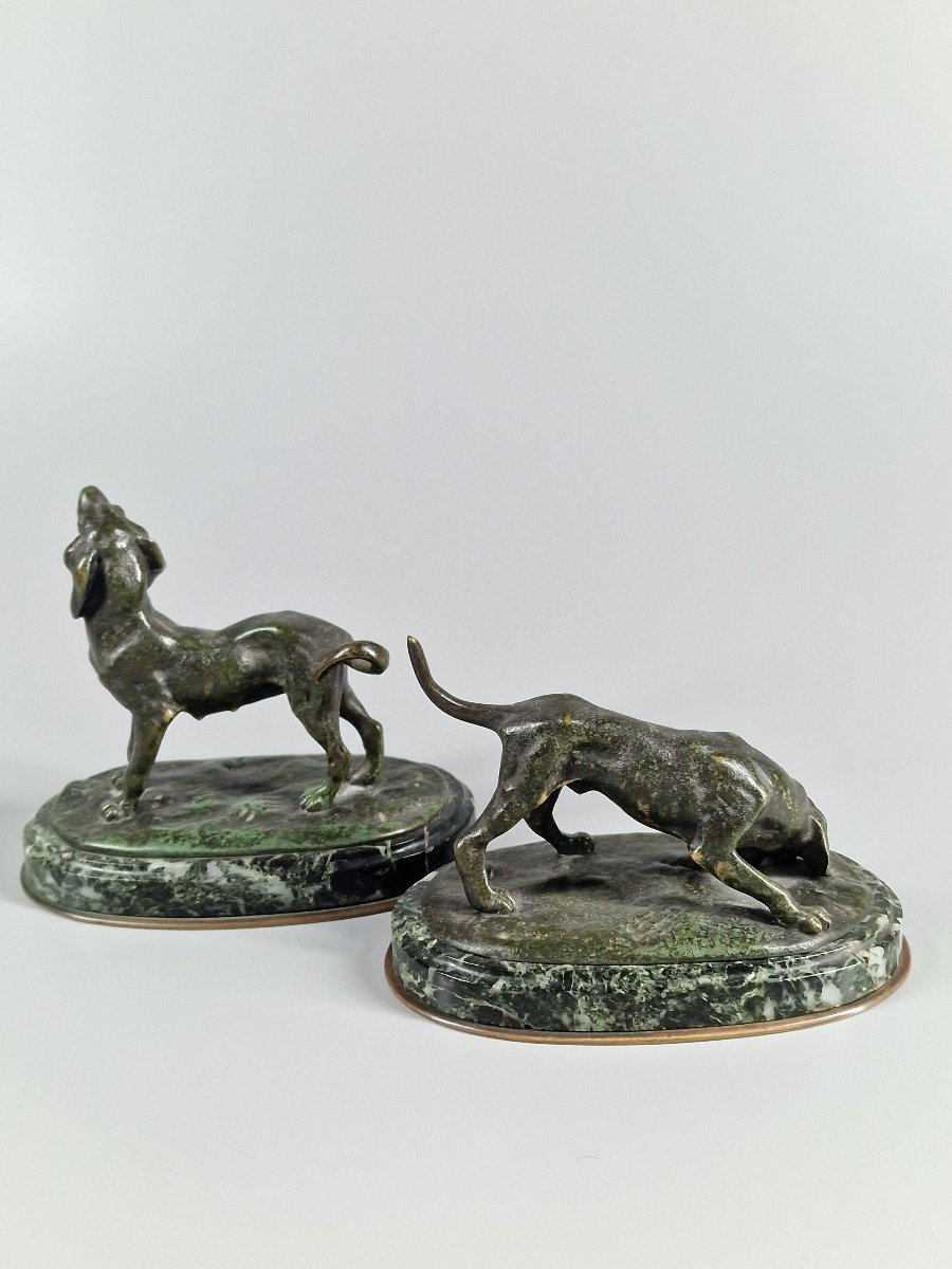 Two Animal Bronzes, Hunting Dogs (beagle?) - Late 19th Century -photo-2