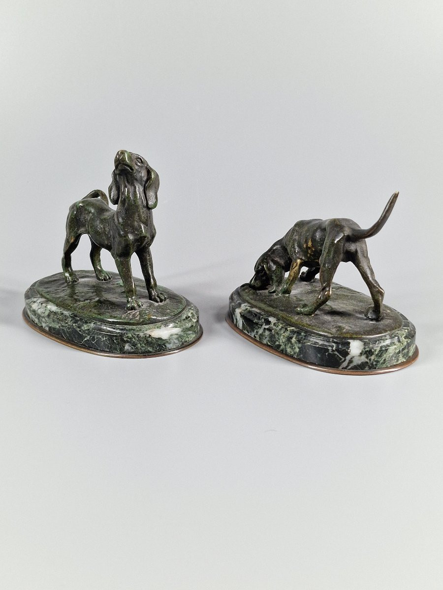 Two Animal Bronzes, Hunting Dogs (beagle?) - Late 19th Century -photo-4