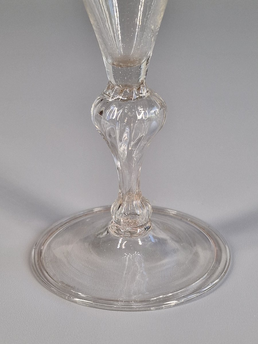 Italy, Small Blown Stemmed Glass With Baluster Leg - 18th Century -photo-4