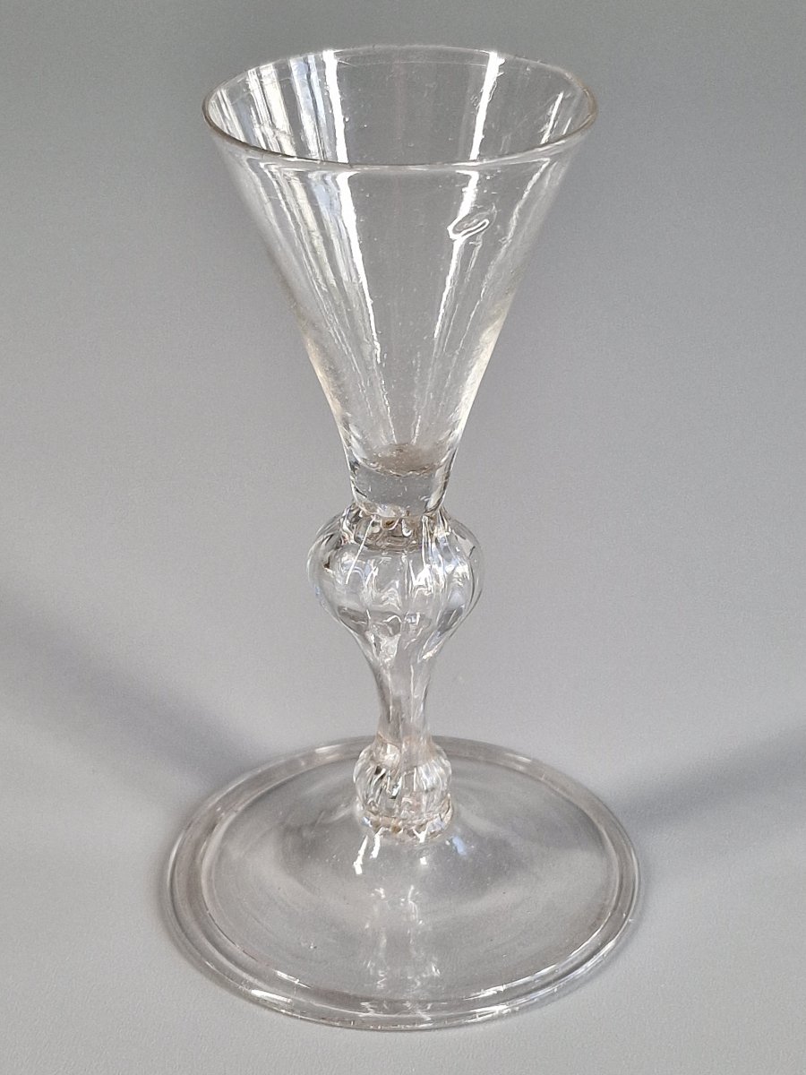 Italy, Small Blown Stemmed Glass With Baluster Leg - 18th Century -photo-4