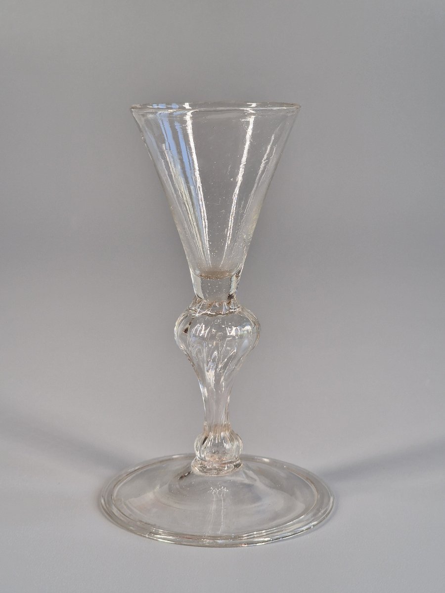 Italy, Small Blown Stemmed Glass With Baluster Leg - 18th Century -photo-7