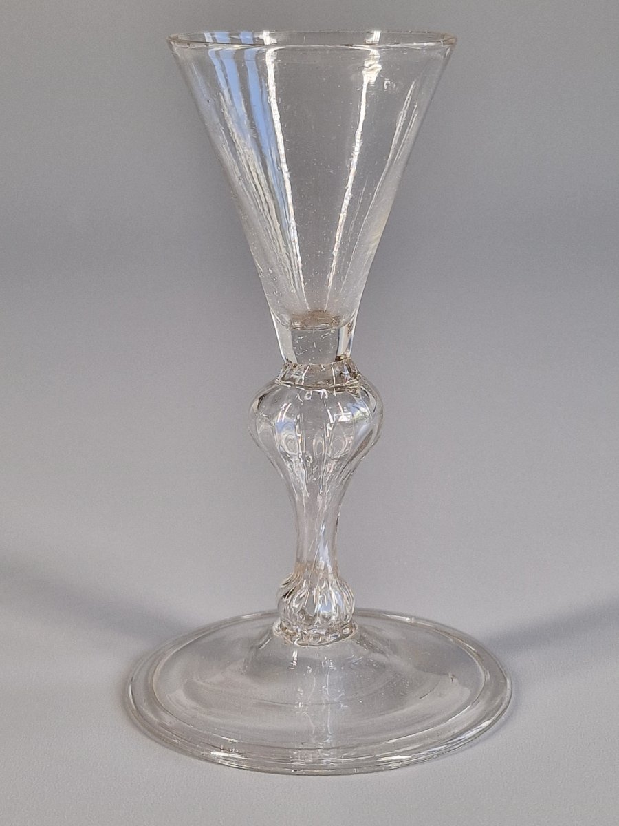 Italy, Small Blown Stemmed Glass With Baluster Leg - 18th Century 