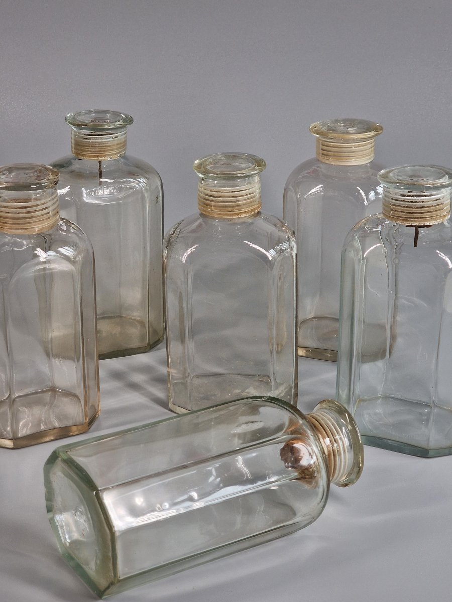 Six Octagonal Blown Glass Spirit Bottles, Rosewood Case - 18th Century -photo-2