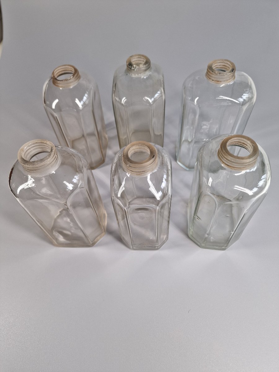 Six Octagonal Blown Glass Spirit Bottles, Rosewood Case - 18th Century -photo-3