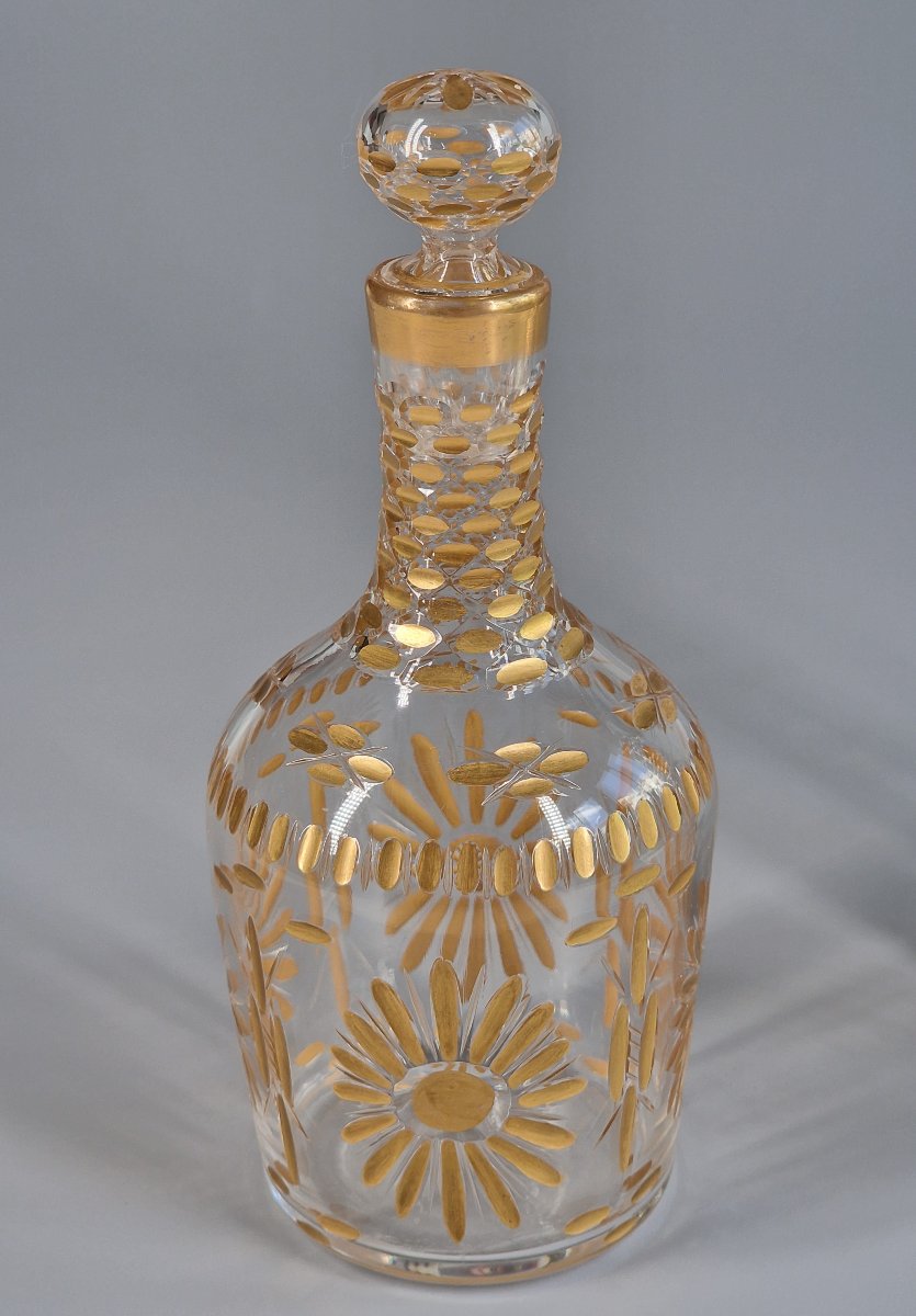 Pair Of Glass Bottles Cut With Pastilles And Gold Rosettes - 19th Century -photo-4