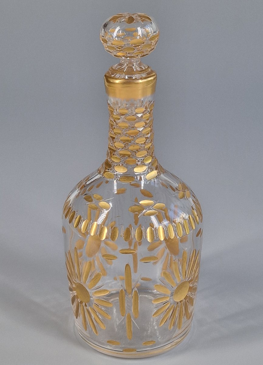 Pair Of Glass Bottles Cut With Pastilles And Gold Rosettes - 19th Century -photo-1
