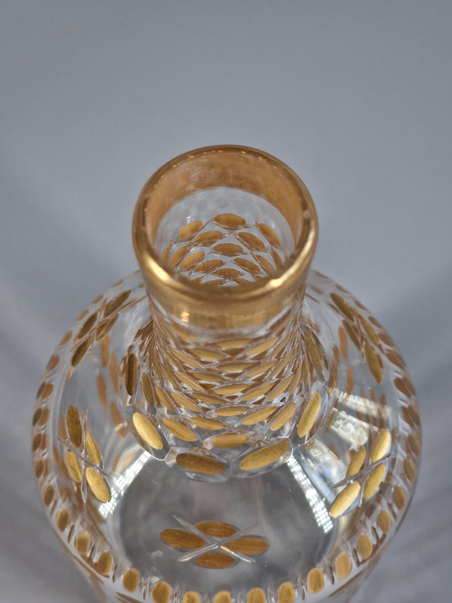 Pair Of Glass Bottles Cut With Pastilles And Gold Rosettes - 19th Century -photo-2