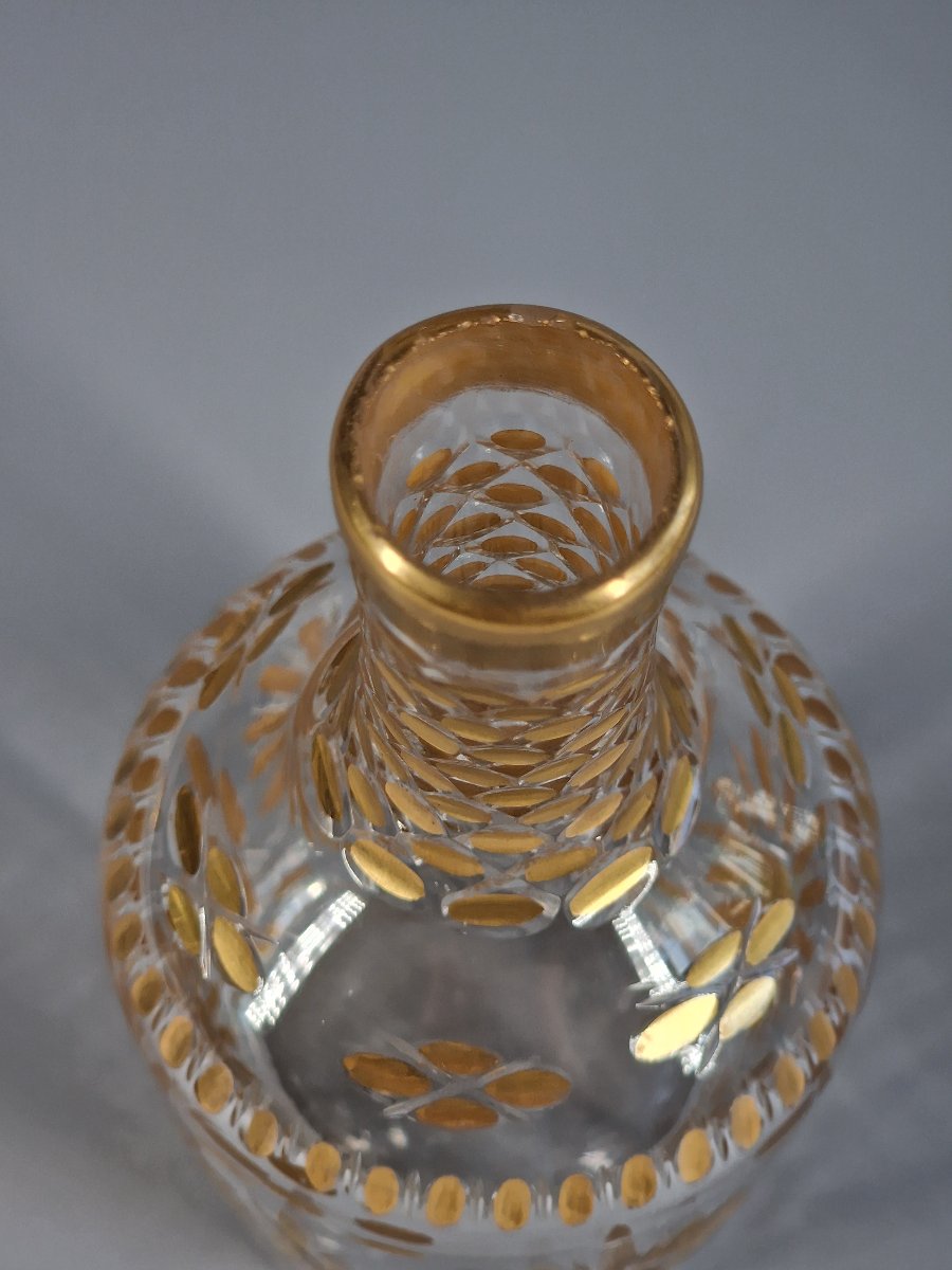 Pair Of Glass Bottles Cut With Pastilles And Gold Rosettes - 19th Century -photo-3
