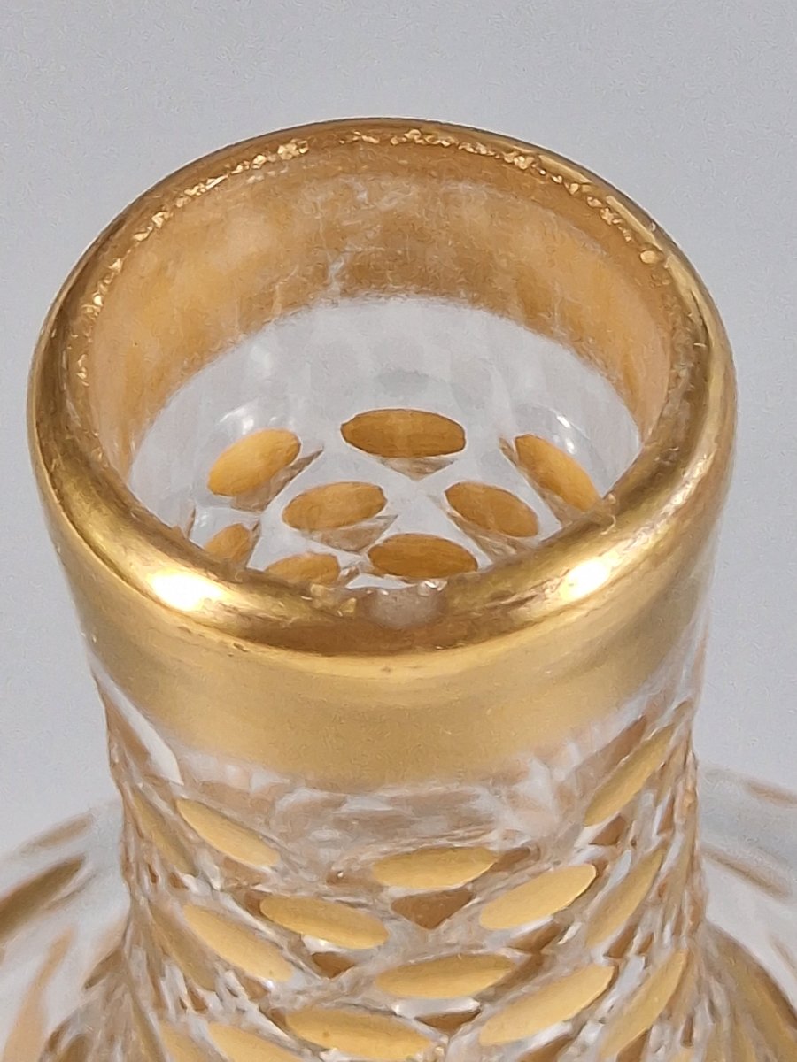 Pair Of Glass Bottles Cut With Pastilles And Gold Rosettes - 19th Century -photo-4