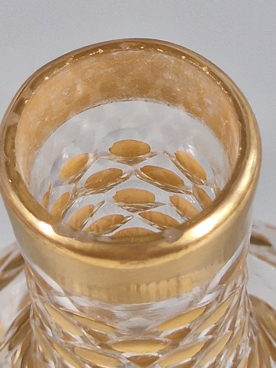 Pair Of Glass Bottles Cut With Pastilles And Gold Rosettes - 19th Century -photo-5