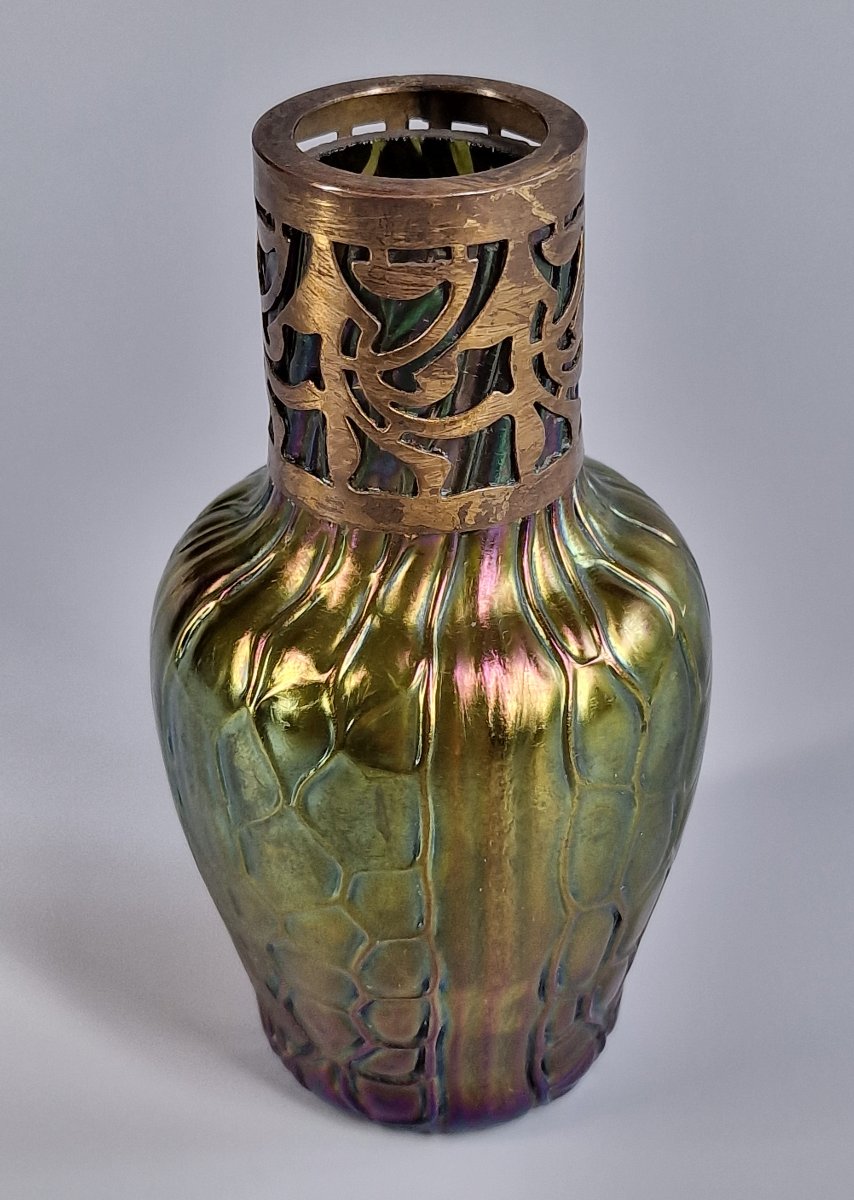 Vase Art Nouveau Jugendstil en verre soufflé irisé – Bohême Autriche, vers 1900-photo-3