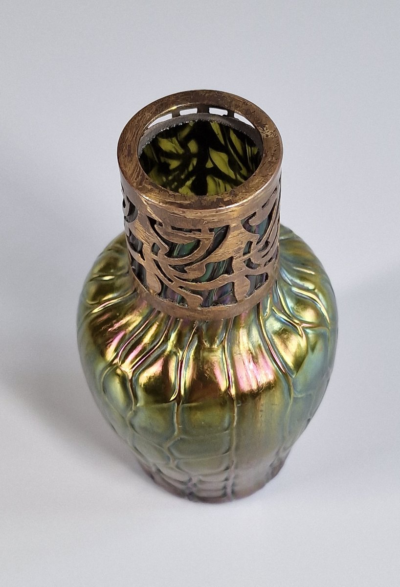 Vase Art Nouveau Jugendstil en verre soufflé irisé – Bohême Autriche, vers 1900-photo-2