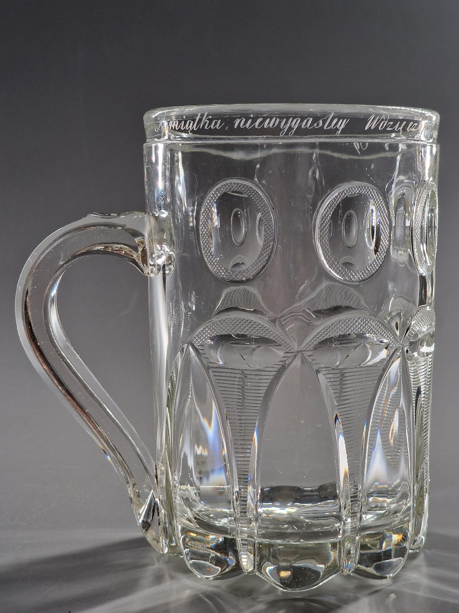 Molded, Cut Crystal Mug Engraved With A Commemorative Dedication – Poland, 19th Century-photo-2