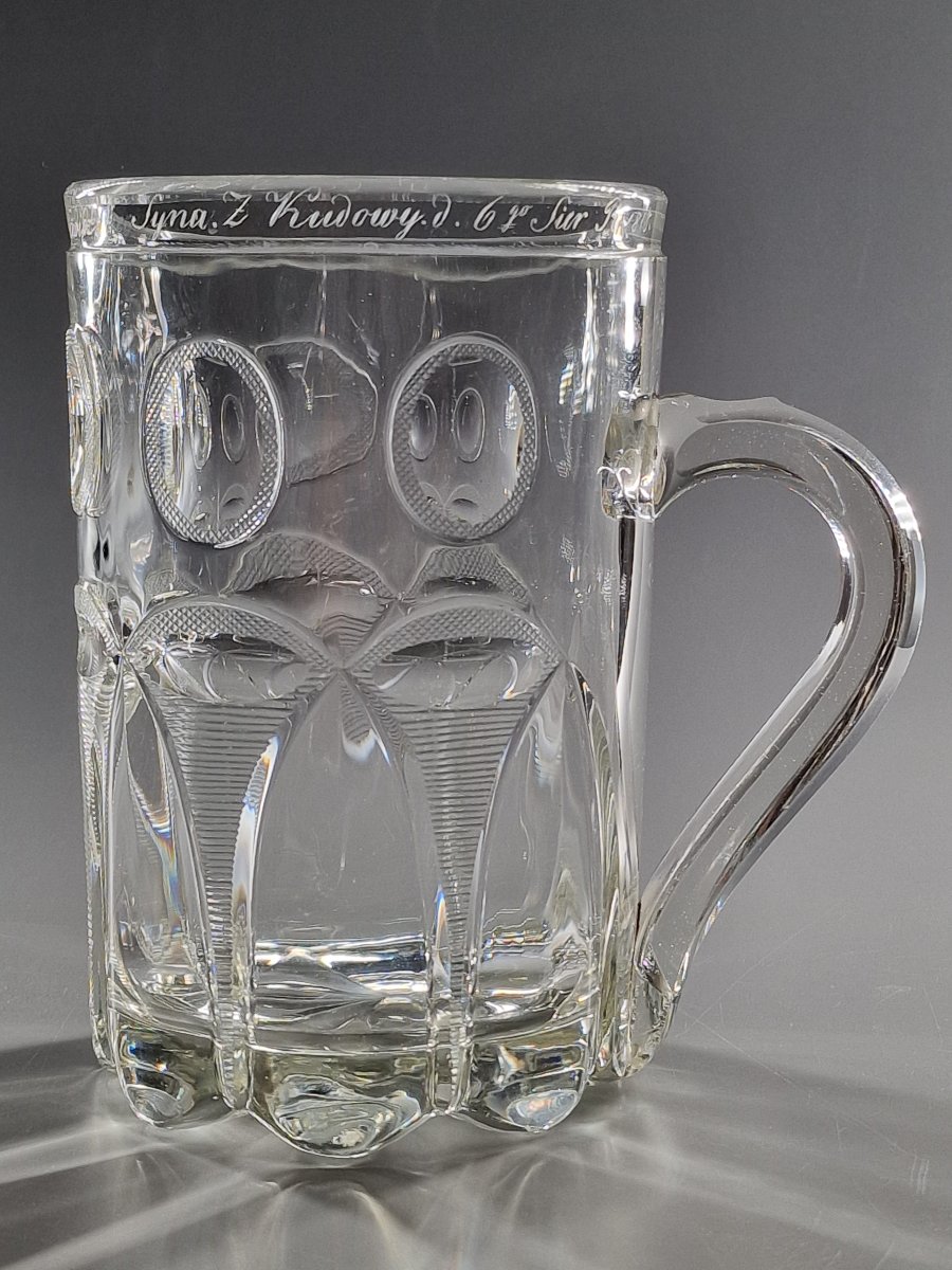 Molded, Cut Crystal Mug Engraved With A Commemorative Dedication – Poland, 19th Century-photo-3