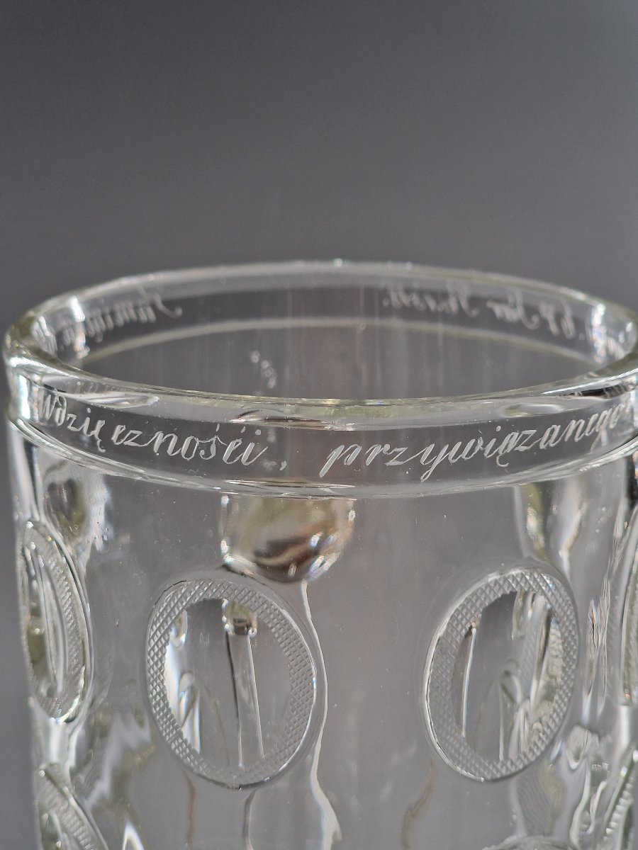 Molded, Cut Crystal Mug Engraved With A Commemorative Dedication – Poland, 19th Century-photo-1