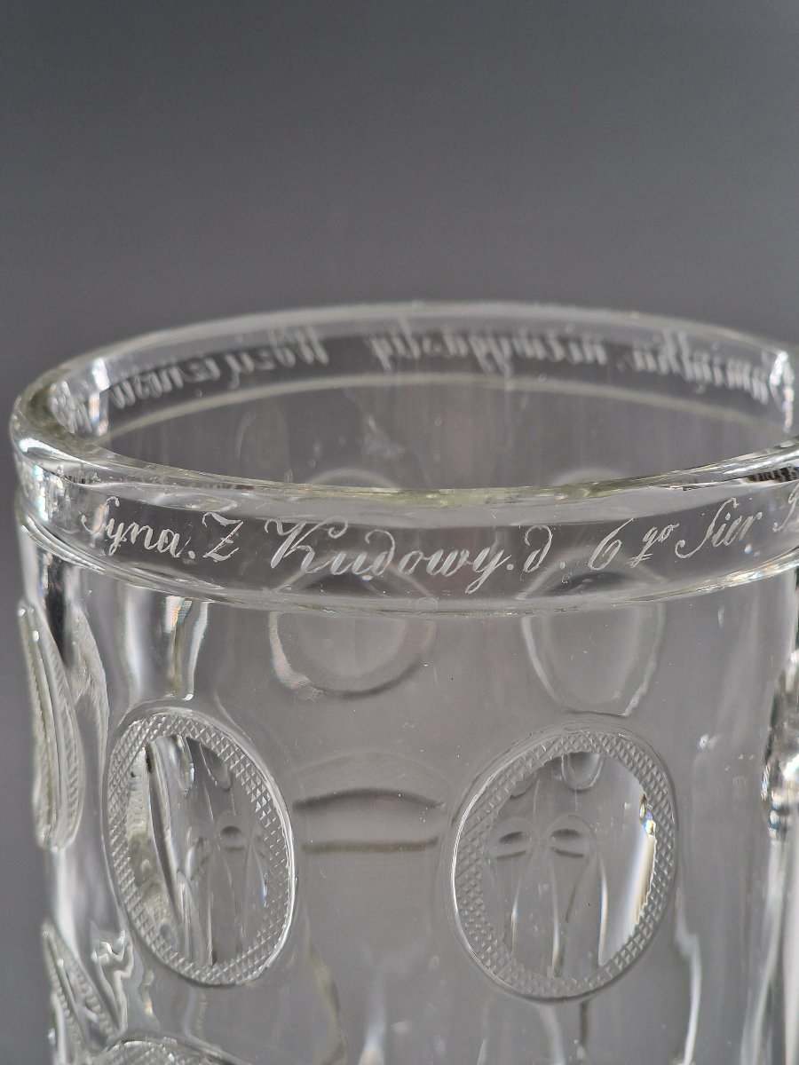 Molded, Cut Crystal Mug Engraved With A Commemorative Dedication – Poland, 19th Century-photo-2