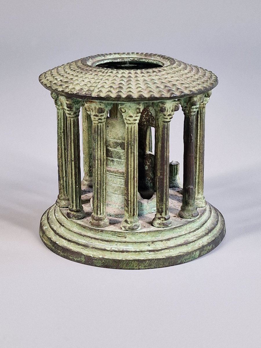 Souvenir From The Grand Tour, Small Patinated Bronze Temple – Late 19th Century-photo-3