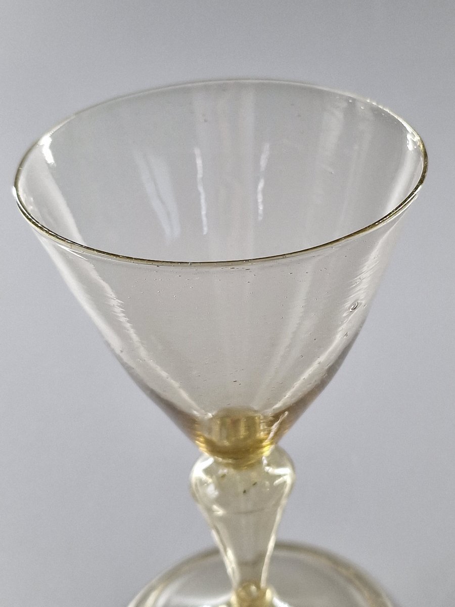Yellow-tinted Glass With A Hollow Baluster Stem—france Or Spain, 18th Century-photo-6
