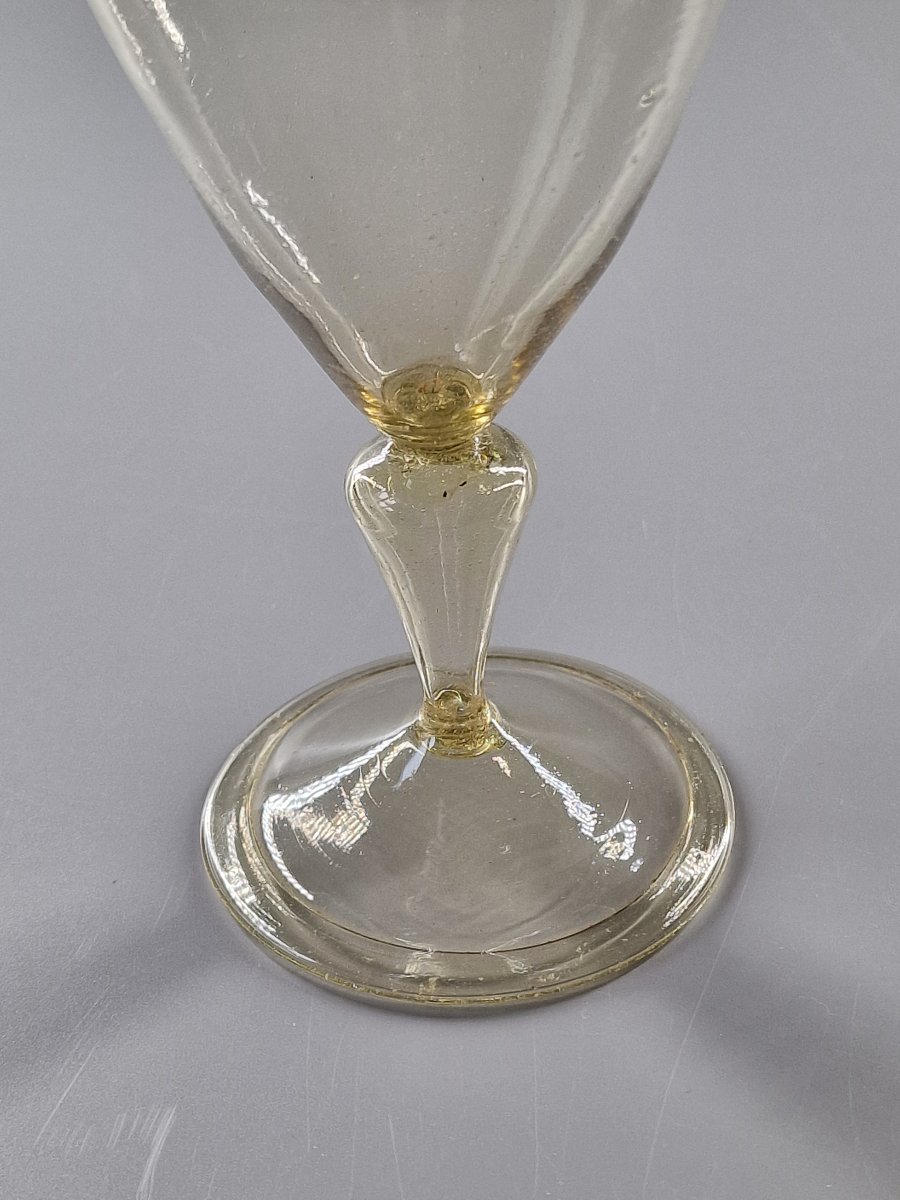 Yellow-tinted Glass With A Hollow Baluster Stem—france Or Spain, 18th Century-photo-7