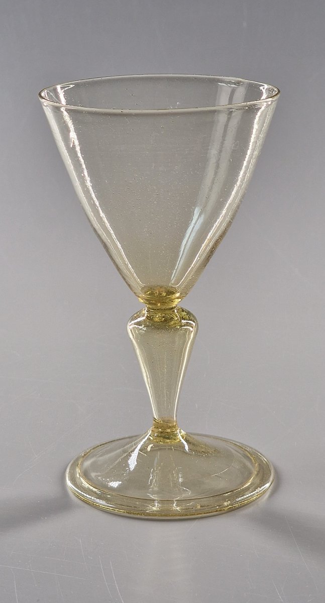 Yellow-tinted Glass With A Hollow Baluster Stem—france Or Spain, 18th Century
