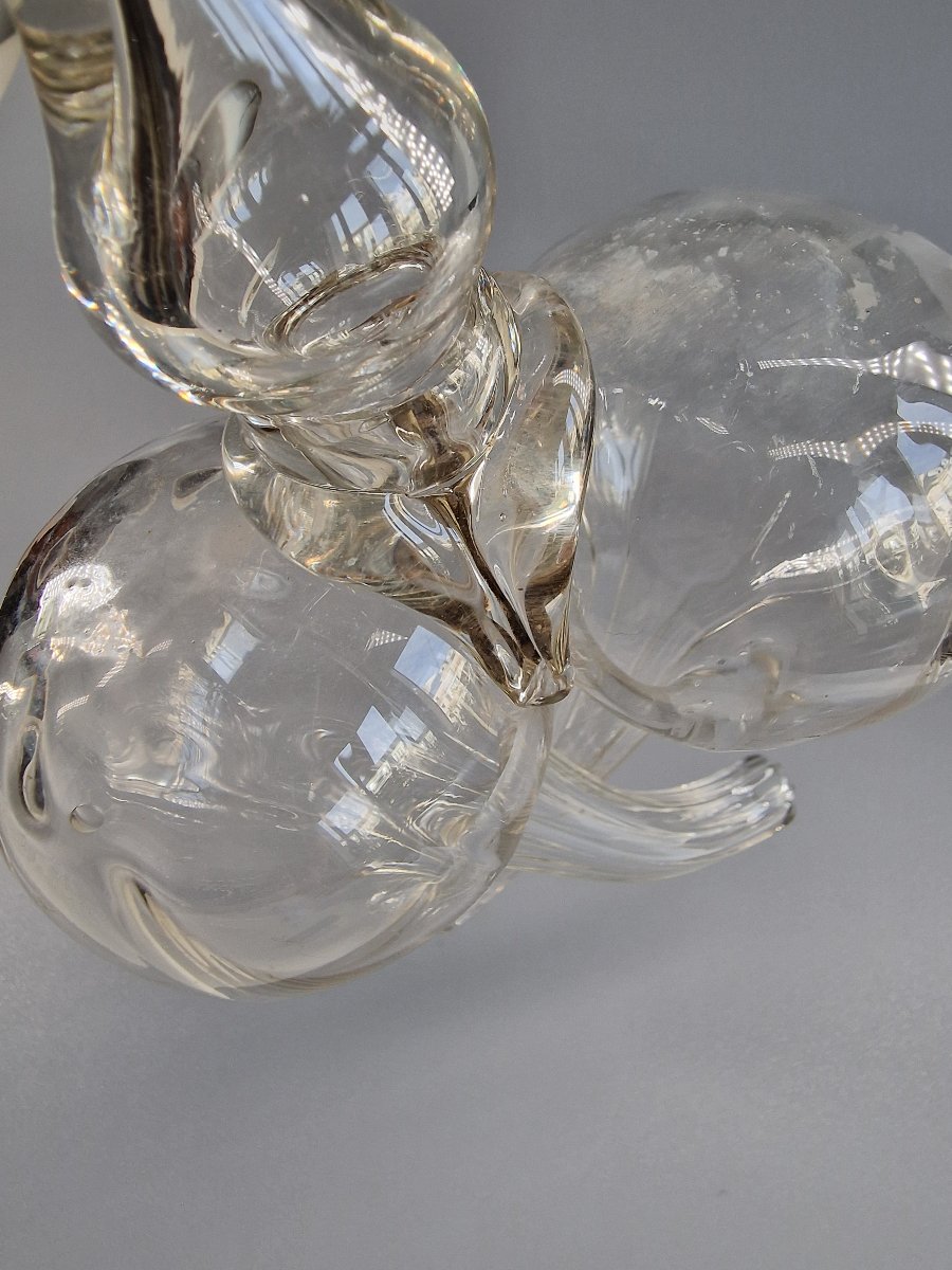 Guédoufle en verre soufflé côtelé, huilier vinaigrier sur pied balustre – XVIIIe siècle 18e-photo-6