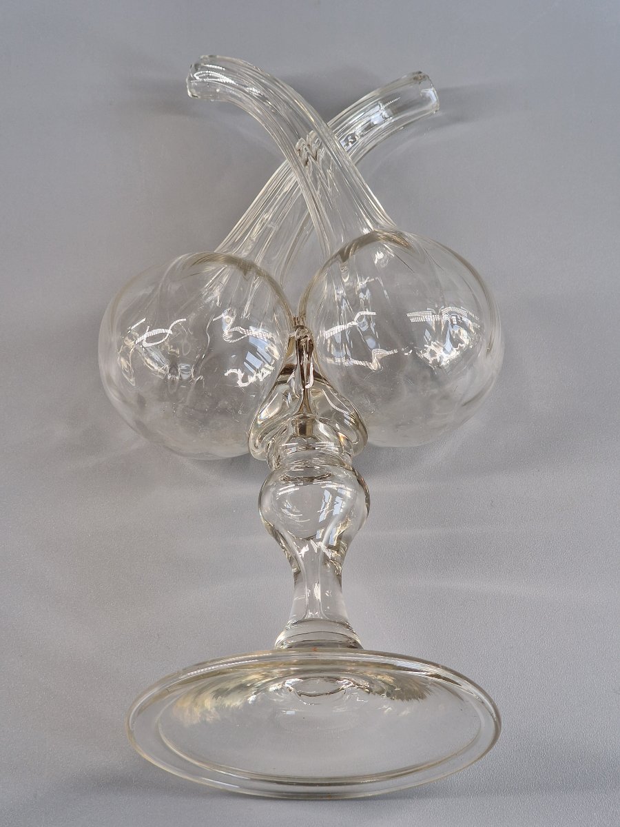 Guédoufle en verre soufflé côtelé, huilier vinaigrier sur pied balustre – XVIIIe siècle 18e-photo-7