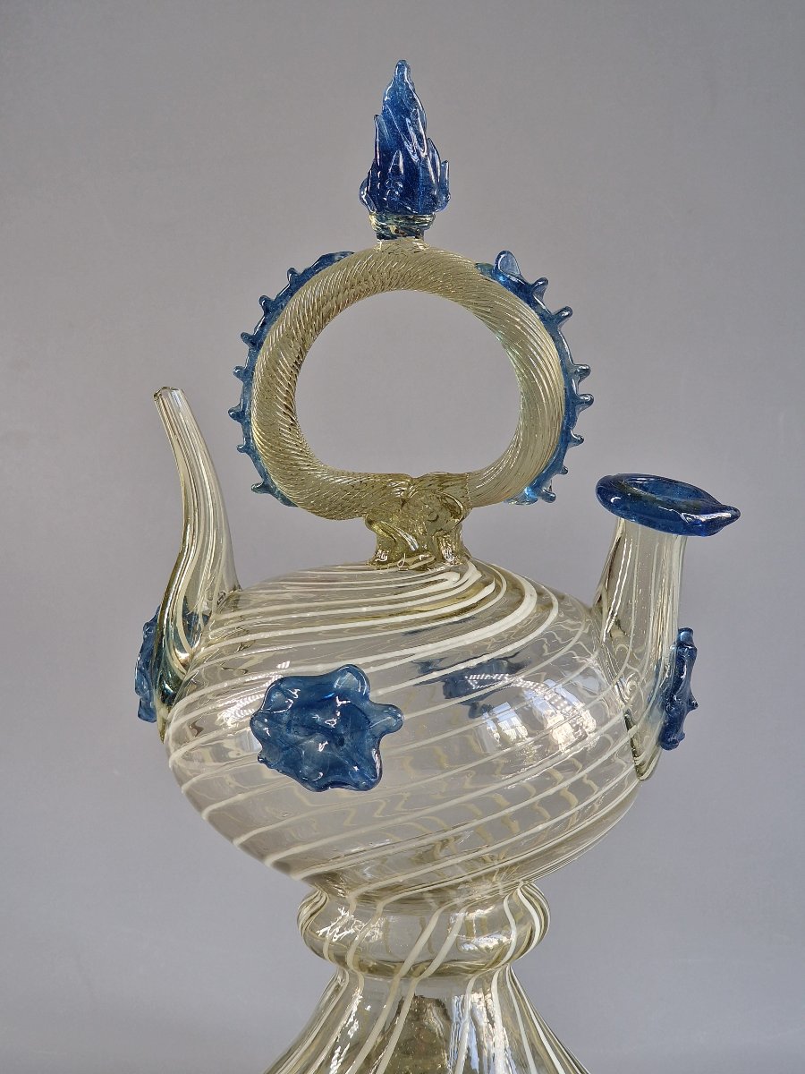 Hand-blown Glass Cantir With White Filigree And Blue Inlays – Catalonia, Late 17th Century-photo-3