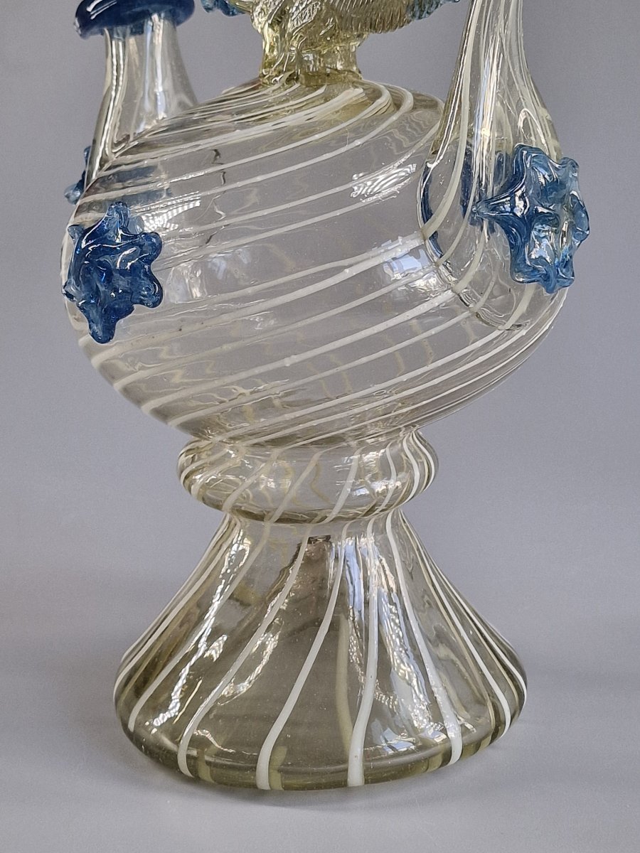 Hand-blown Glass Cantir With White Filigree And Blue Inlays – Catalonia, Late 17th Century-photo-4