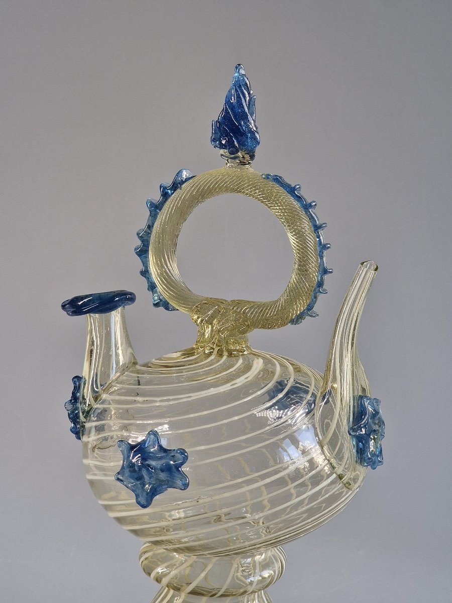 Hand-blown Glass Cantir With White Filigree And Blue Inlays – Catalonia, Late 17th Century-photo-1