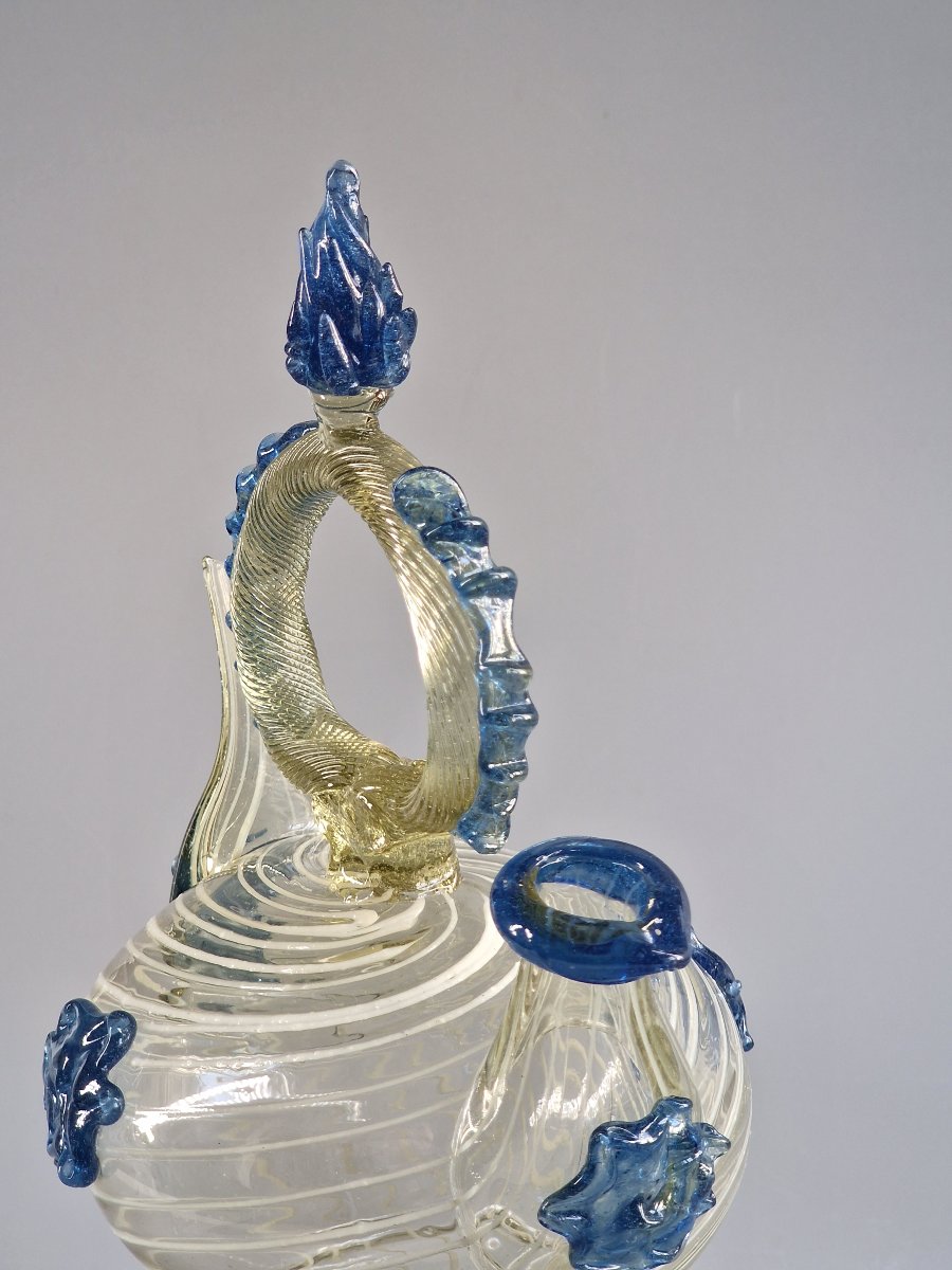 Hand-blown Glass Cantir With White Filigree And Blue Inlays – Catalonia, Late 17th Century-photo-2