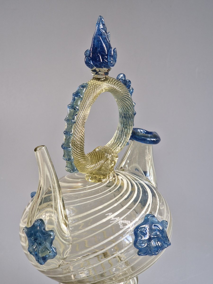 Hand-blown Glass Cantir With White Filigree And Blue Inlays – Catalonia, Late 17th Century-photo-3