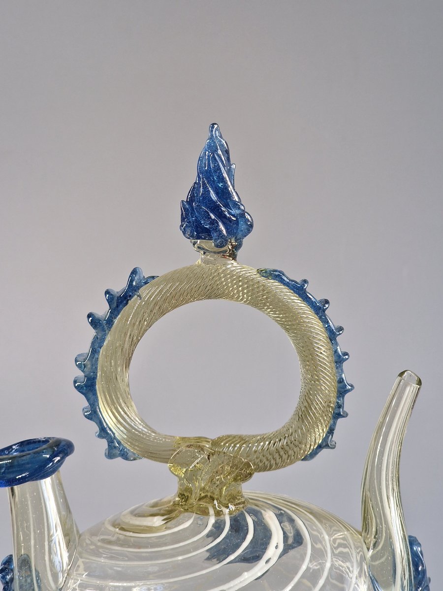 Hand-blown Glass Cantir With White Filigree And Blue Inlays – Catalonia, Late 17th Century-photo-4