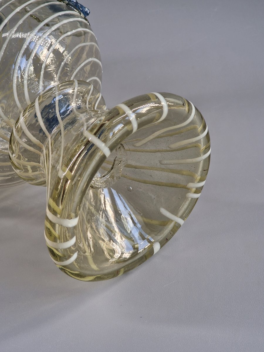 Hand-blown Glass Cantir With White Filigree And Blue Inlays – Catalonia, Late 17th Century-photo-5