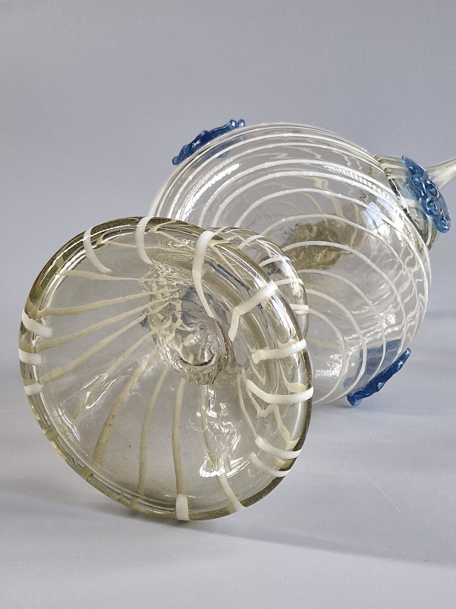 Hand-blown Glass Cantir With White Filigree And Blue Inlays – Catalonia, Late 17th Century-photo-7