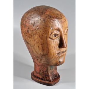 Monoxyle Carved Wood Marotte - Folk Art Of The 19th Century