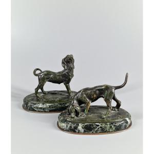 Deux bronzes animaliers, chiens de chasse (Beagle ?) – Fin du XIXe siècle 19e