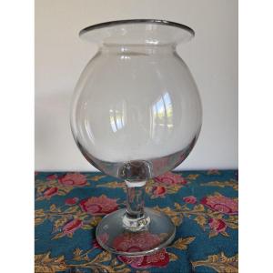[medicine] Leech Jar On Blown Glass Pedestal - 19th Century 