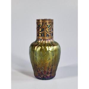 Vase Art Nouveau Jugendstil en verre soufflé irisé – Bohême Autriche, vers 1900