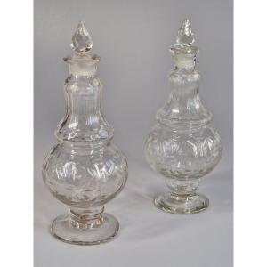 Pair Of Cut Blown-glass Apothecary Bottles – Late 18th Century
