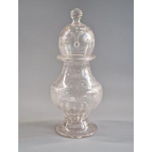 Engraved Blown-glass Sugar Caster – A Folk Art Piece, Likely From Normandy, 18th Century