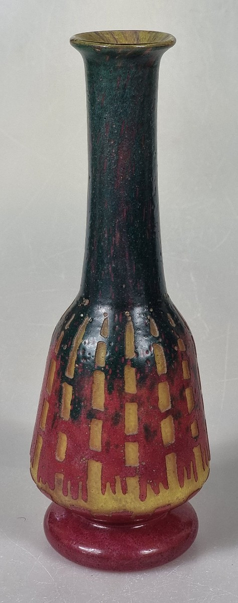 Vase Art Déco Français En Verre Camée, Décor « Chicorées », Réalisé Par La Maison Charles Schne-photo-3