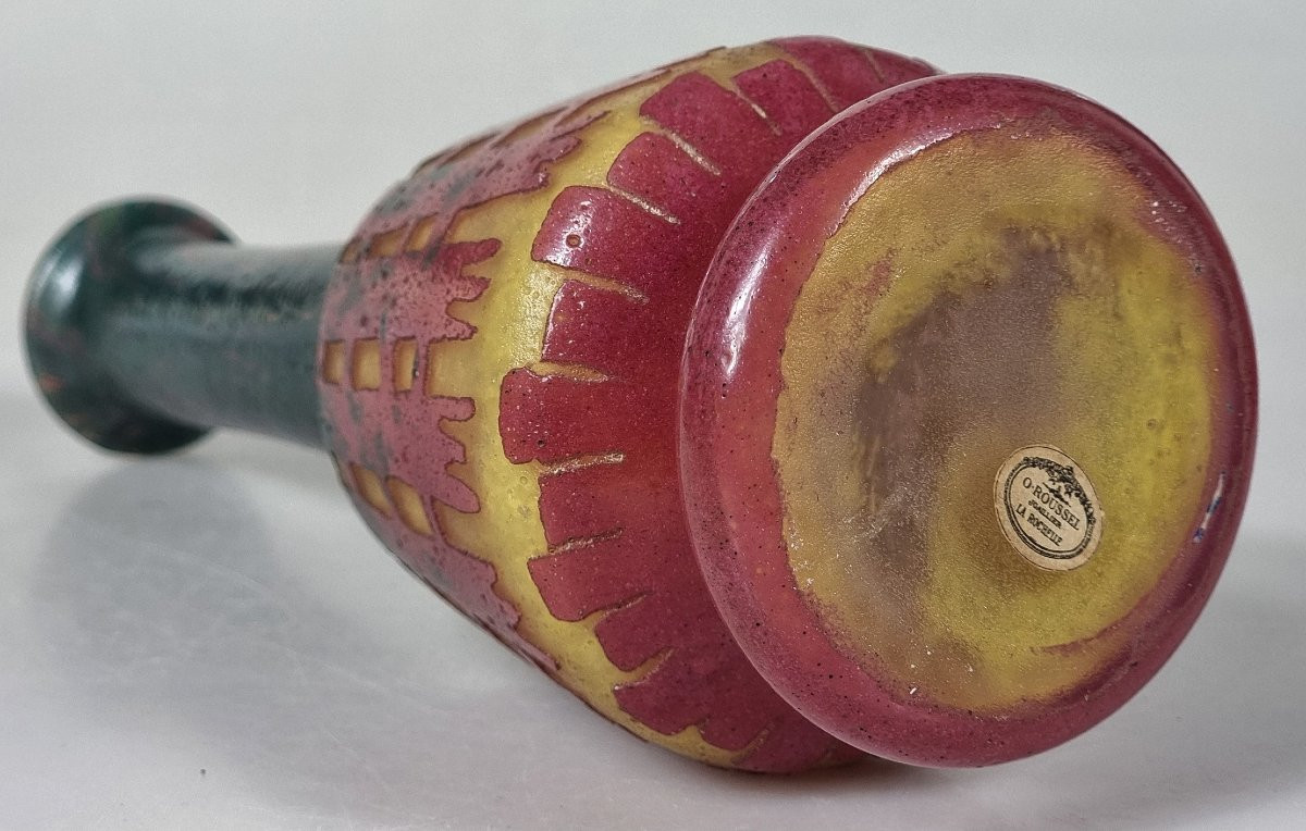 Vase Art Déco Français En Verre Camée, Décor « Chicorées », Réalisé Par La Maison Charles Schne-photo-3