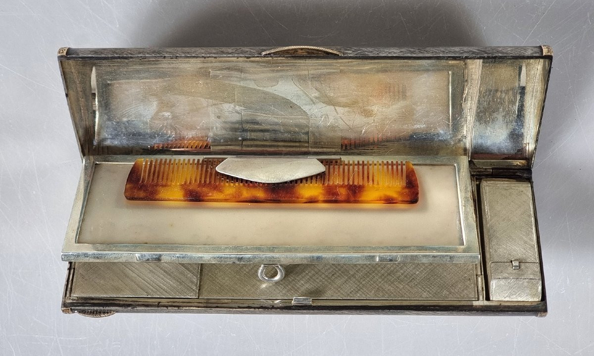 Antique Belgian Art Deco Powder Compact In Silver / Gold Plated By Le Lorrain – 0.925-photo-3