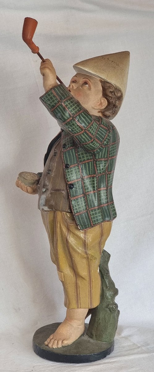 Large Tobacco Shop Advertising Figurine – Young Smoking Man In Painted Plaster – Advertising-photo-2
