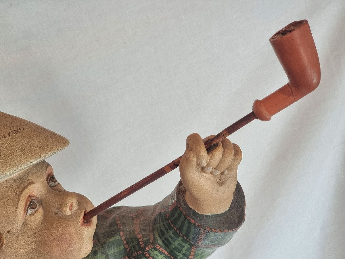 Large Tobacco Shop Advertising Figurine – Young Smoking Man In Painted Plaster – Advertising-photo-3