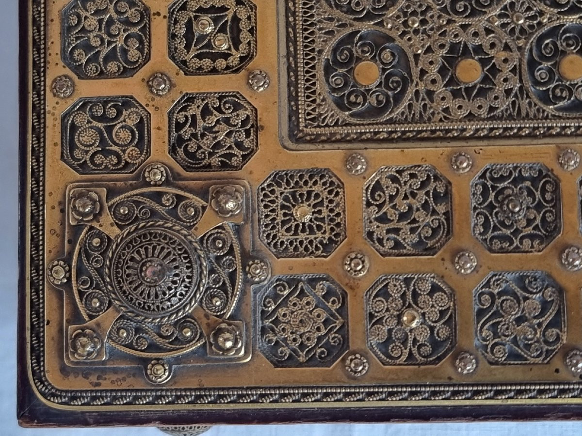Antique German Erhard & Söhne Filigree Gilt Brass Jewelry Box-photo-3